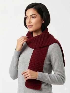 Handmade Crochet Ribbed Scarf in Deep Red